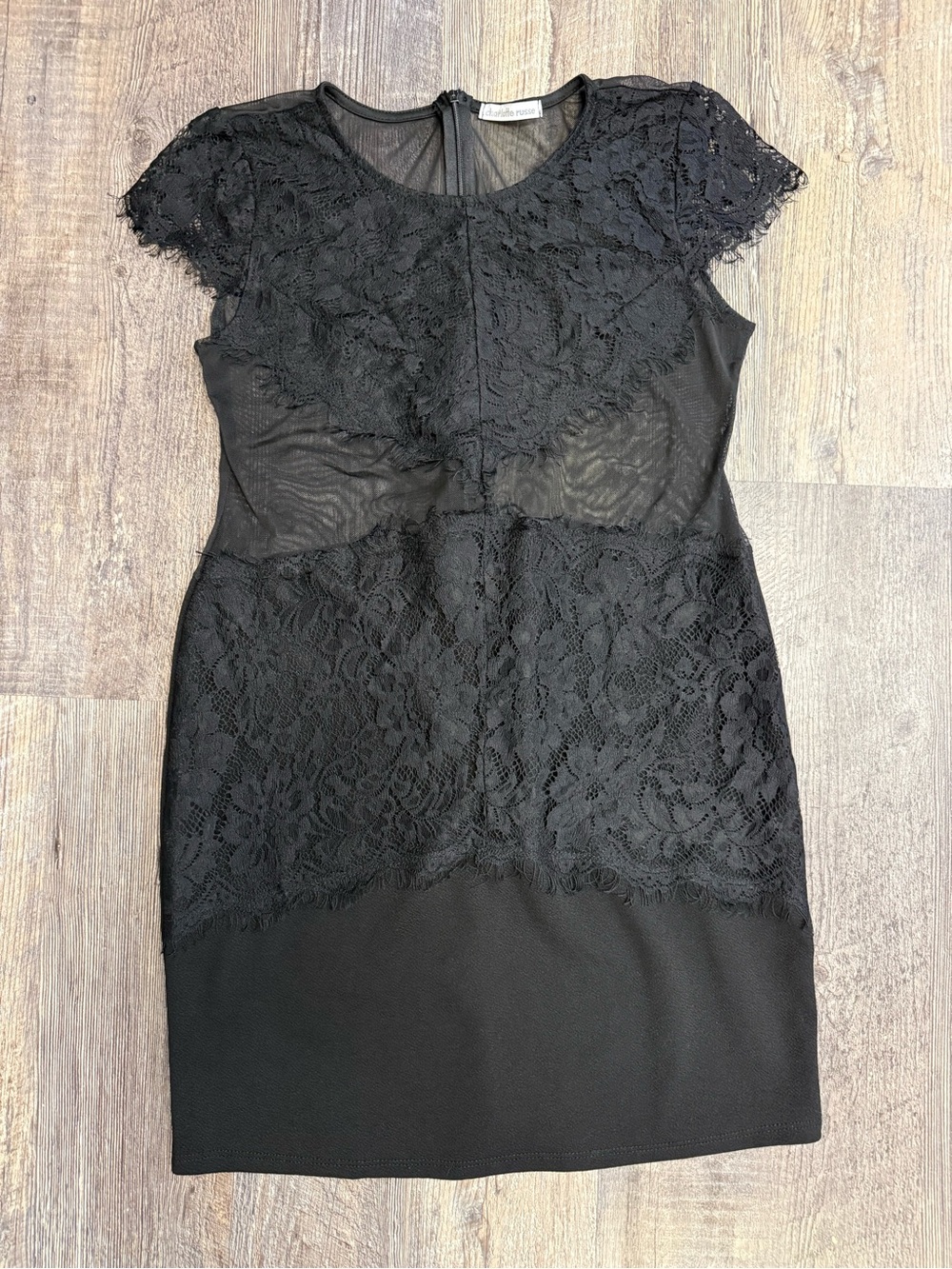 Charlotte Russe Black Lace Mesh Bodycon Dress Size Large